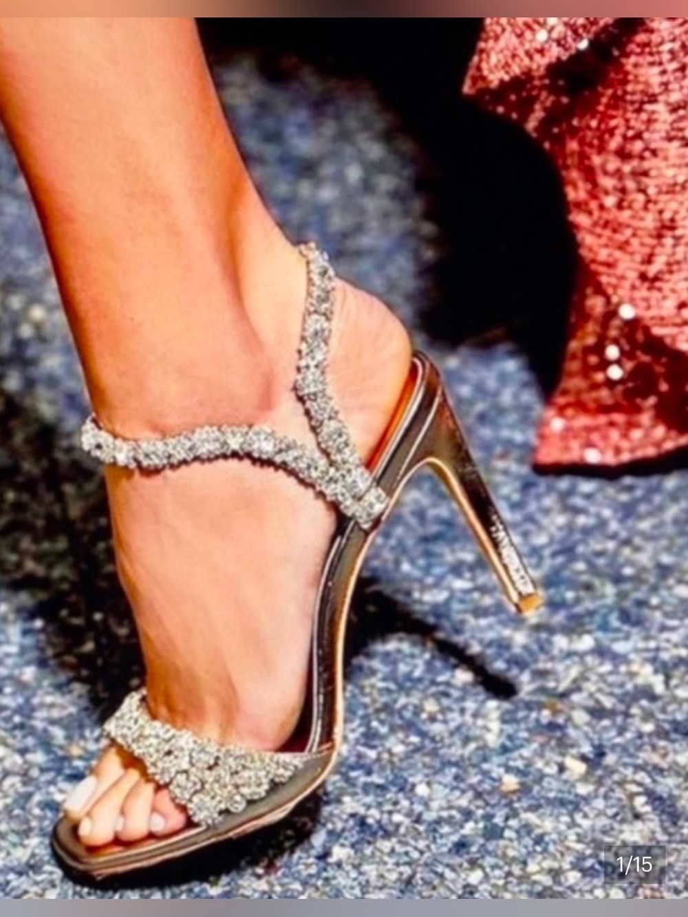 BADGLEY MISCHKA Galia Crystal Ankle Strap Evening/Bridal Shoe